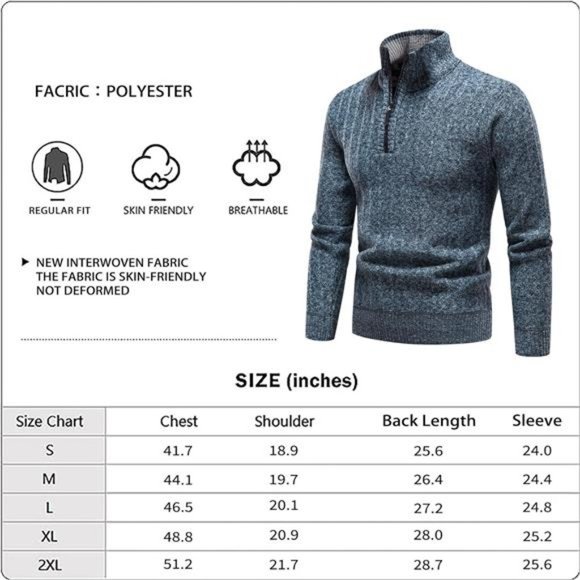 Quarter‎ Zip Sweater Men's Pullover Sweaters Knit Long Sleeve Sweater Men - Picture 3 of 7